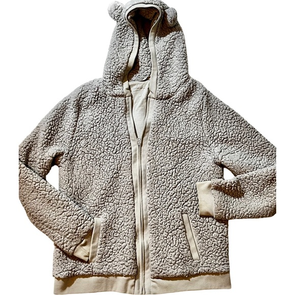 Ladies large Aeropostale gray Sherpa zip up hoodie with adorable bear ears warm - Picture 8 of 16